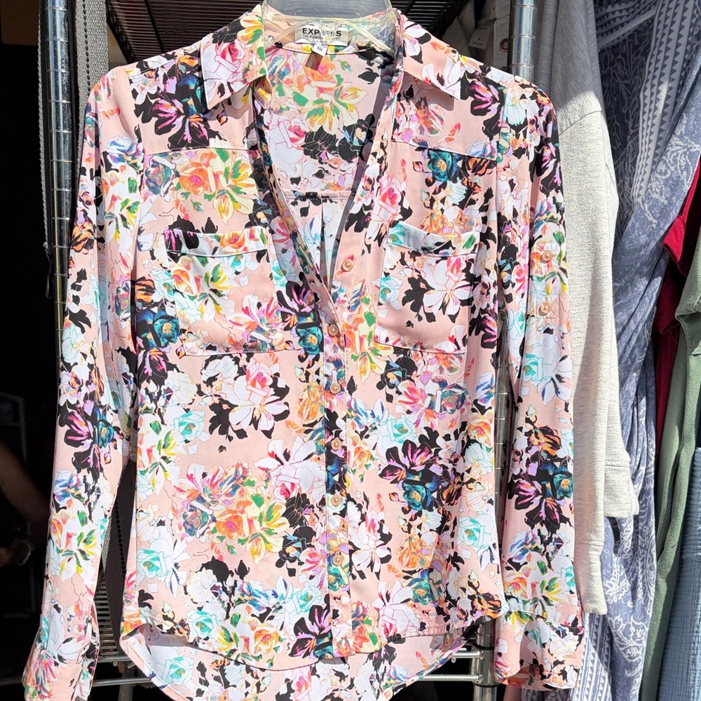 Express, The Portifino Slim Fit, XXS  Multicolor Floral Button-Down Shirt